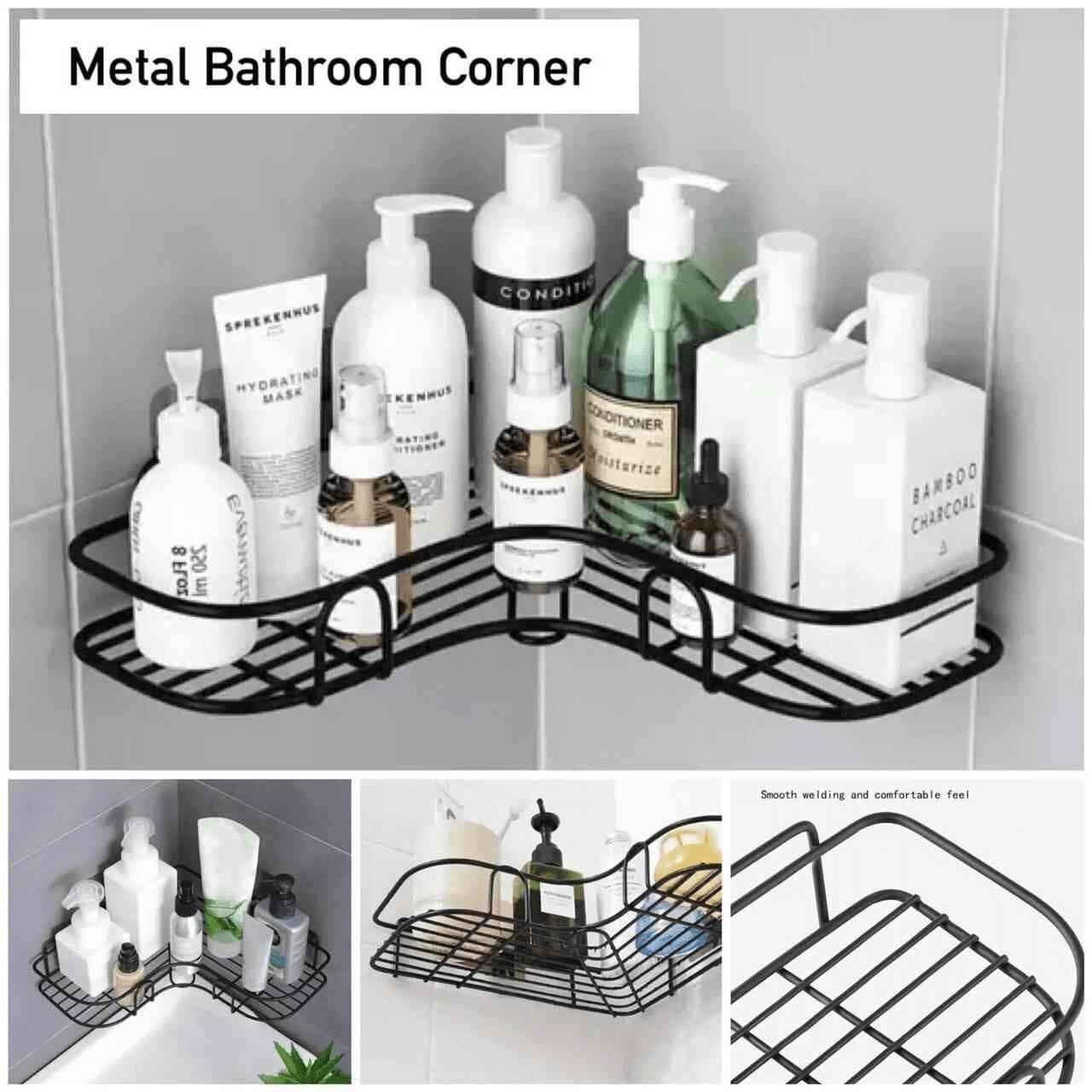 Bathroom & Kitchen Corner Shelf | Wrought Iron Punch-Free Shower Storage Rack