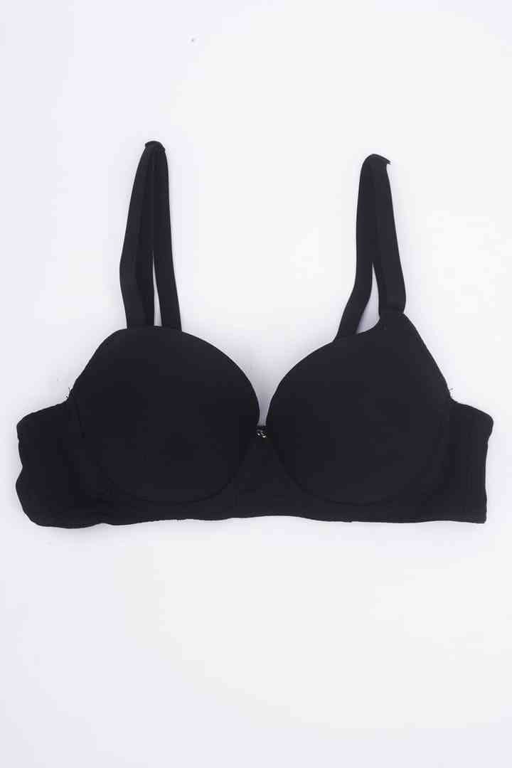 Soft Padded Wired Polyester Nylon Stretchable Plain Deep Black Push up Bra